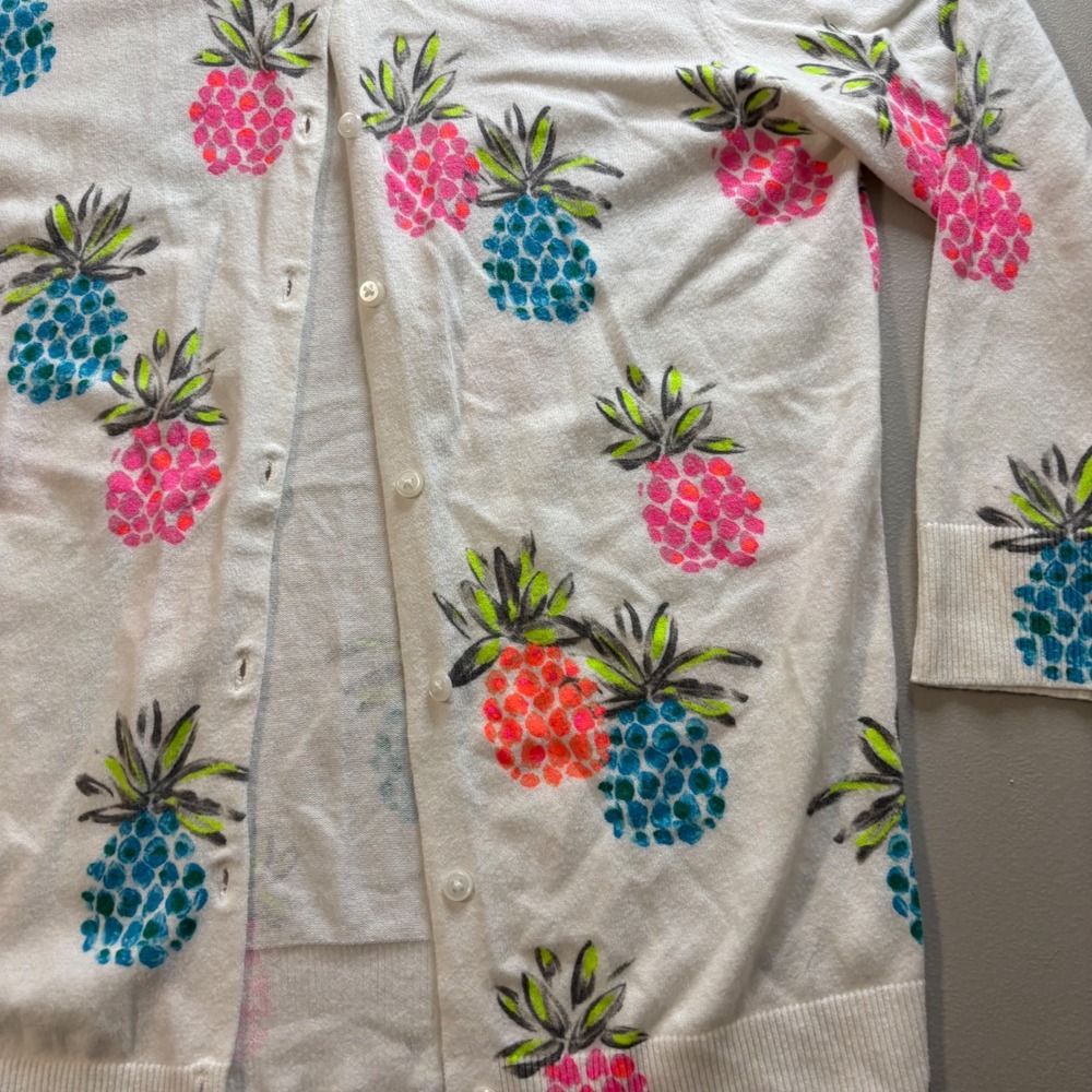 Merona Womens Pineapple Print Cardigan White Pink Blue Tropical Knit Sweater M - Picture 5 of 6